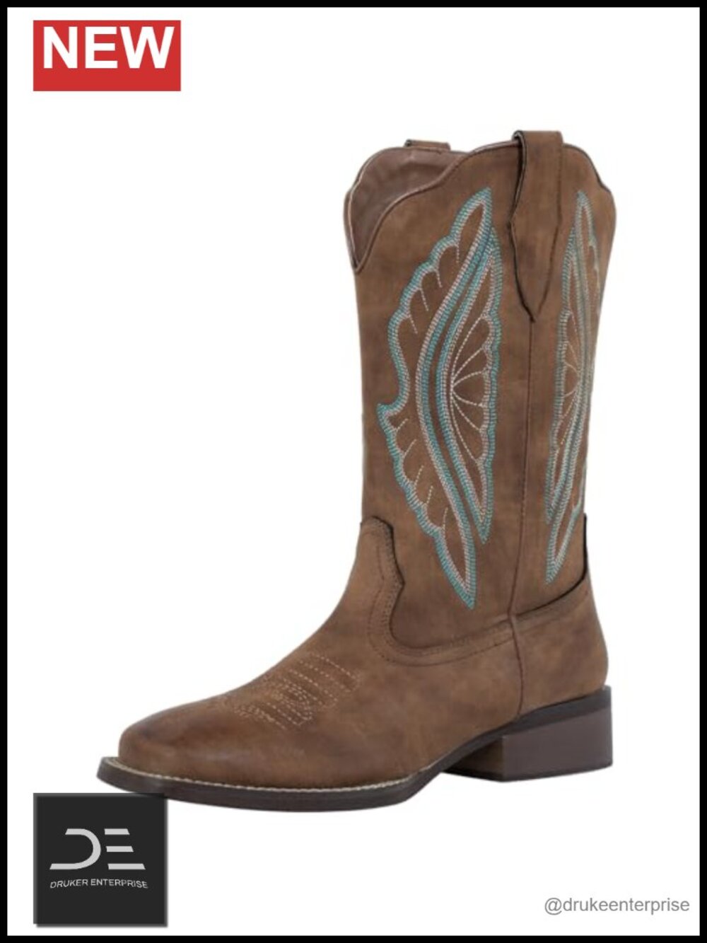Women's Cowboy Boots Square Toe Wide Calf Embroidered Faux Leather Western Work